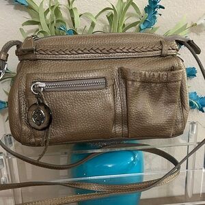 Leather Crossbody Clutch in Taupe
